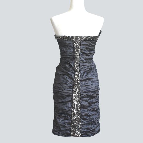 ALBERTO MAKALI Women's 100% Silk & Sequin Strapless Dress Silver/Blue Size 4 - Picture 4 of 6